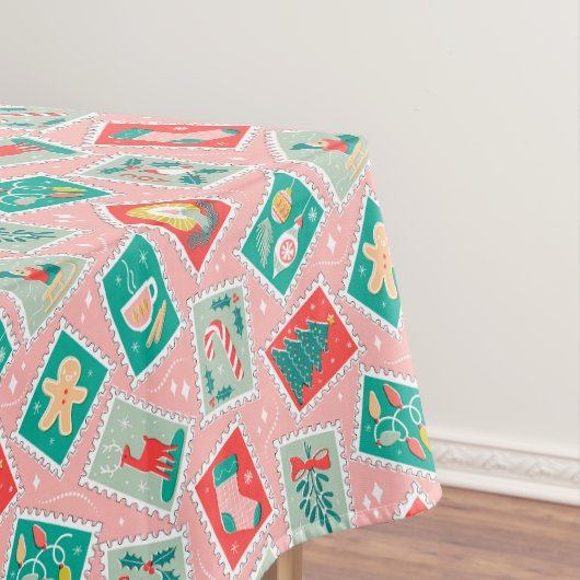 Retro Kerstpostzegels Tafelkleed (Voorbeeld)