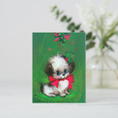  retro kerstpuppy Vakantie briefkaart (Staand voorkant)