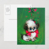  retro kerstpuppy Vakantie briefkaart (Voorkant / Achterkant)