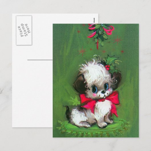  retro kerstpuppy Vakantie briefkaart (Voorkant / Achterkant)