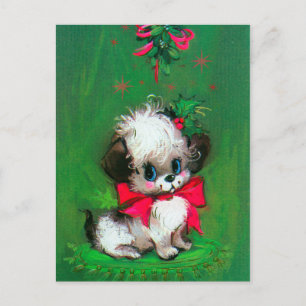 retro kerstpuppy Vakantie briefkaart