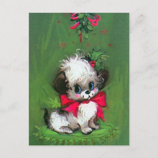  retro kerstpuppy Vakantie briefkaart (Voorkant)