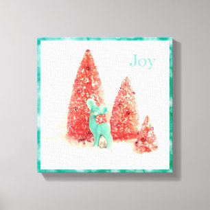 Retro-kerstreces met Aqua-Lijst - Joy Canvas Afdruk