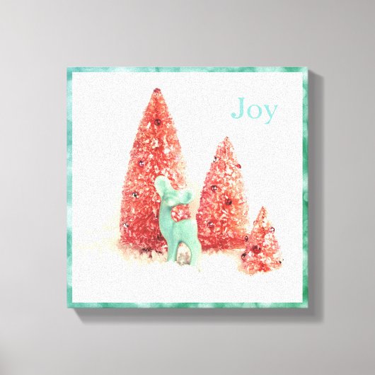 Retro-kerstreces met Aqua-Lijst - Joy Canvas Afdruk (Voorkant)