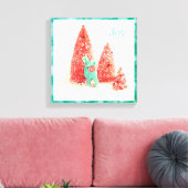 Retro-kerstreces met Aqua-Lijst - Joy Canvas Afdruk (Insitu (Woonkamer))