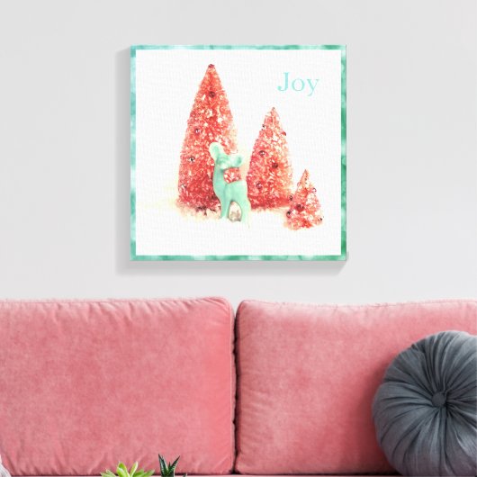 Retro-kerstreces met Aqua-Lijst - Joy Canvas Afdruk (Insitu (Woonkamer))