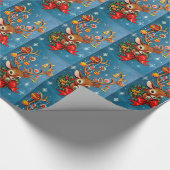 Retro kerstreindefeestdag cadeaupapier (Hoek)