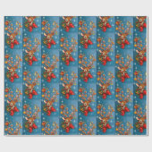 Retro kerstreindefeestdag cadeaupapier (Vlak)