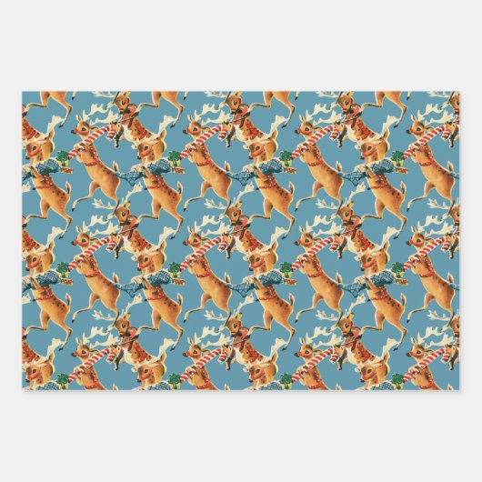 Retro-kerstrenrendiertje Inpakpapier Vel (Voorkant 3)