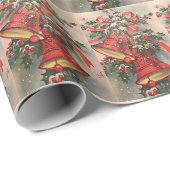  Retro-kerstrode cellen sneeuw Holly Cadeaupapier (Rol Hoek)