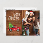 Retro-kerstrode vrachtwagen Rustic PHOTO-groet Briefkaart (Voorkant / Achterkant)