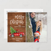 Retro-kerstrode vrachtwagen Rustic PHOTO-groet Briefkaart (Voorkant / Achterkant)