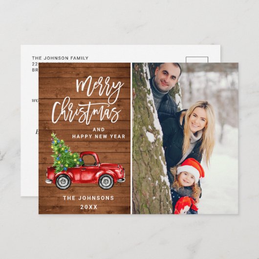 Retro-kerstrode vrachtwagen Rustic PHOTO-groet Briefkaart (Voorkant / Achterkant)
