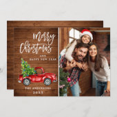Retro-kerstrode vrachtwagen Rustic PHOTO-groet Feestdagenkaart (Voorkant / Achterkant)