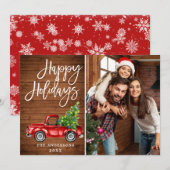 Retro-kerstrode vrachtwagen Rustic PHOTO-groet Feestdagenkaart (Voorkant / Achterkant)