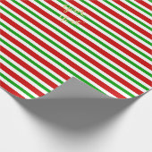 Retro kerstrode witte strepen gouden tekst cadeaupapier (Hoek)