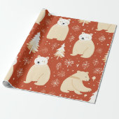 "Retro kerstrood en wit Beer en boom Cadeaupapier (Uitgerold)