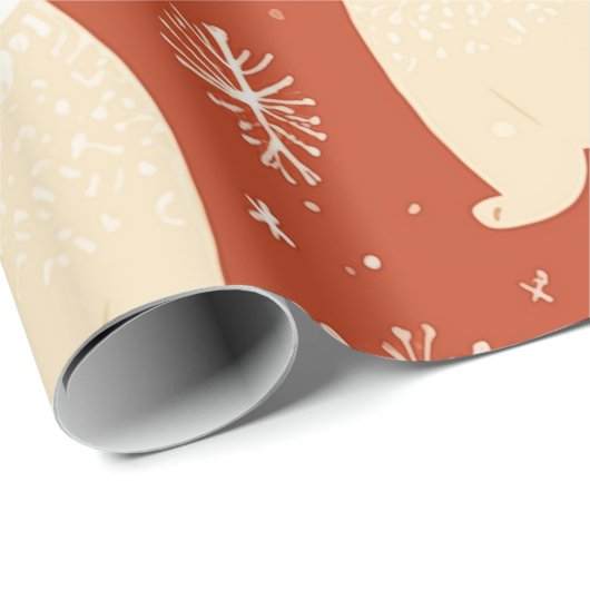 "Retro kerstrood en wit Beer en boom Cadeaupapier (Rol Hoek)