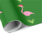 Retro Kerstroze Lawn Flamingos op Green Cadeaupapier (Rol Hoek)