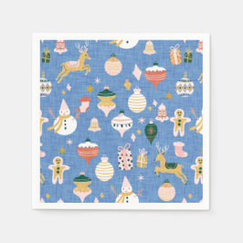 Retro kerstschattige ornamenten blauw servet