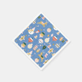 Retro kerstschattige ornamenten blauw servet (Hoek)