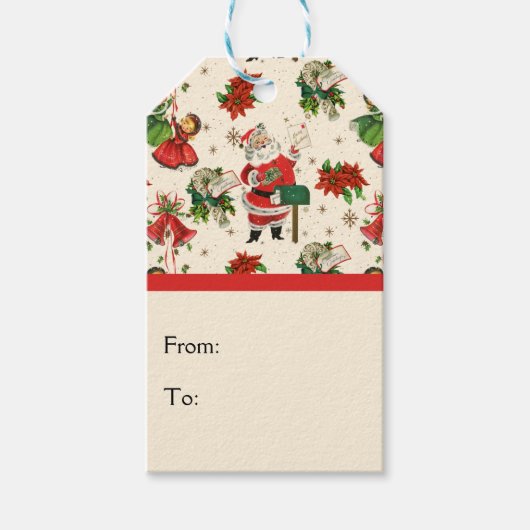 Retro Kerstschoonheden Cadeaulabel (Voorkant)
