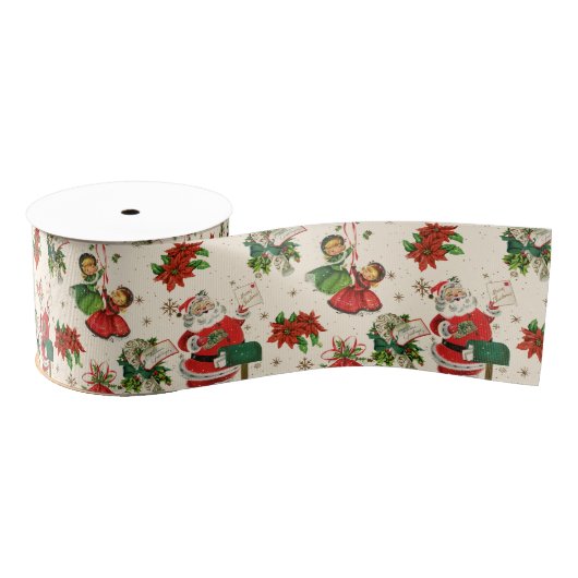 Retro Kerstschoonheden Grosgrain Lint (Spoel)