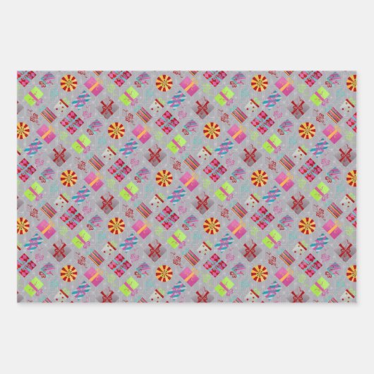 Retro kerstset 1 grijze kerst inpakpapier vel (Voorkant 3)