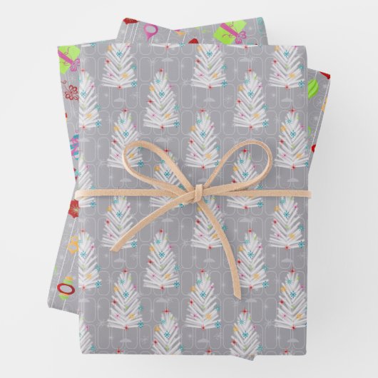 Retro kerstset 1 grijze kerst inpakpapier vel (In situ)