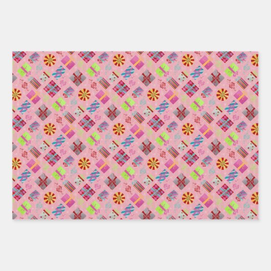 Retro kerstset 1 Roze Kerstmis Inpakpapier Vel (Voorkant 3)