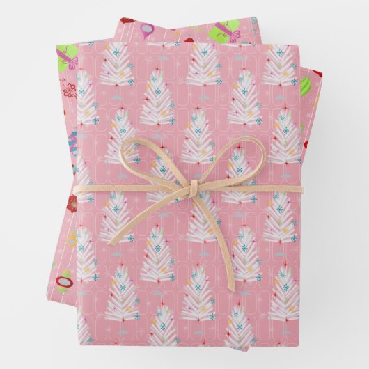 Retro kerstset 1 Roze Kerstmis Inpakpapier Vel (In situ)