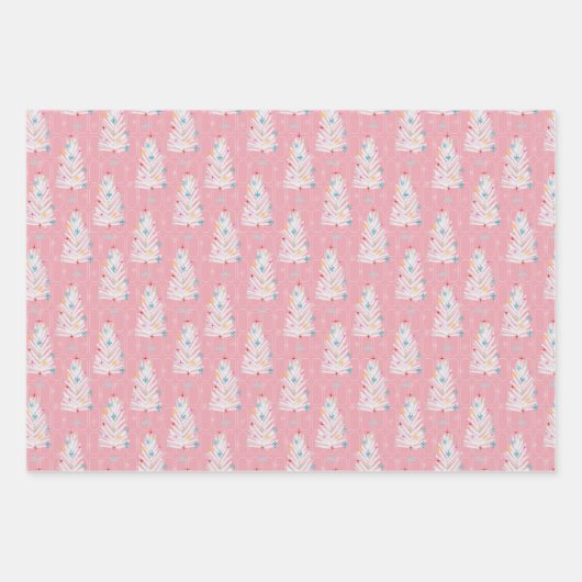 Retro kerstset 1 Roze Kerstmis Inpakpapier Vel (Voorkant)