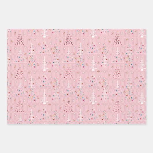 Retro kerstset 2 Roze Kerstmis Inpakpapier Vel (Voorkant 2)