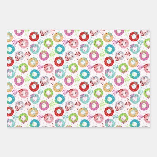 Retro kerstset 2 Roze Kerstmis Inpakpapier Vel (Voorkant)