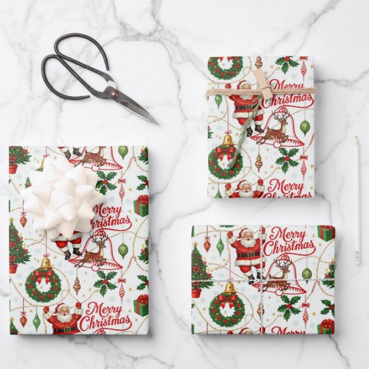 Retro Kerstsfeer: Vrolijke en Heldere Feestdagen Inpakpapier Vel (Voorkant)