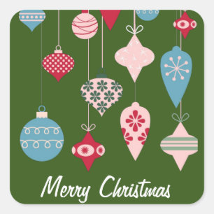 Retro Kerstsieraden Kerst Dk Groen Vierkante Sticker