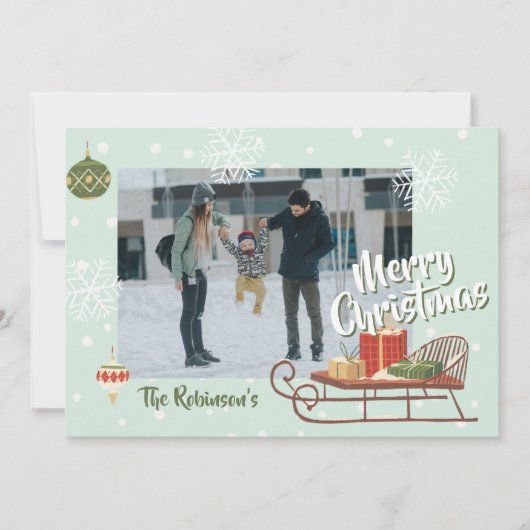 Retro Kerstslaaporegeling Winternostalgie met foto Feestdagenkaart (Voorkant)