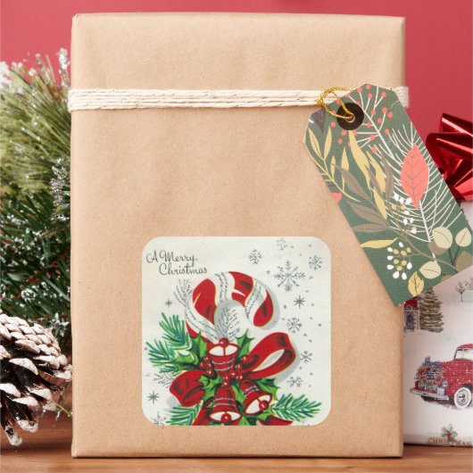  retro-kerstsnoeprietsticker vierkante sticker (Feestdagen)