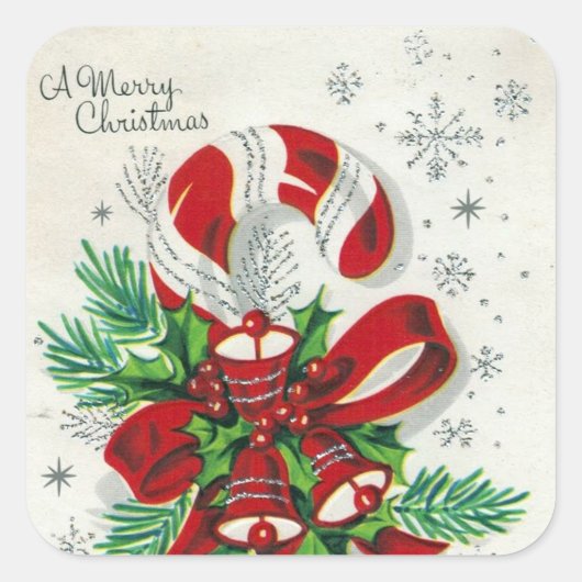 retro-kerstsnoeprietsticker vierkante sticker (Voorkant)
