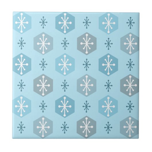 Retro kerstsnowflakes Baby Blue Tegeltje (Voorkant)