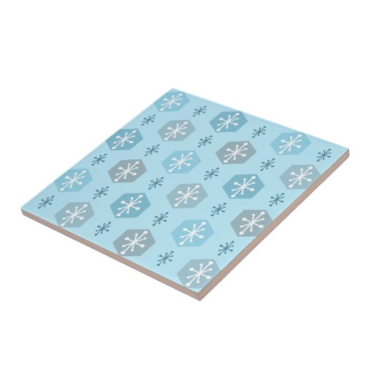 Retro kerstsnowflakes Baby Blue Tegeltje (Zijkant)