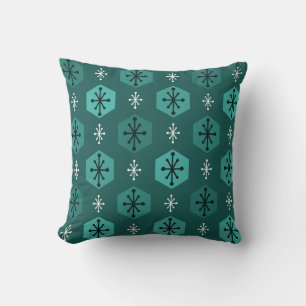 Retro kerstsnowflakes Blauwgroen Kussen