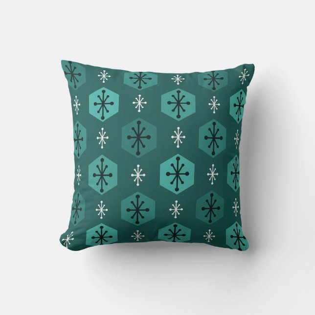 Retro kerstsnowflakes Blauwgroen Kussen (Voorkant)