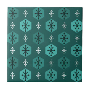 Retro kerstsnowflakes Blauwgroen Tegeltje