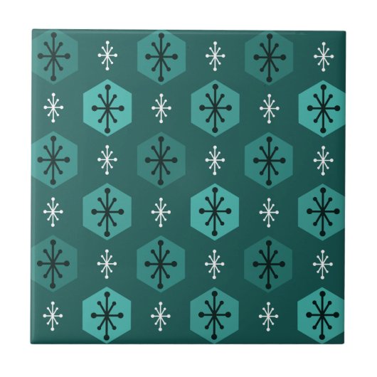 Retro kerstsnowflakes Blauwgroen Tegeltje (Voorkant)