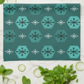Retro kerstsnowflakes Blauwgroen Theedoek (Gevouwen)
