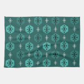 Retro kerstsnowflakes Blauwgroen Theedoek (Horizontaal)