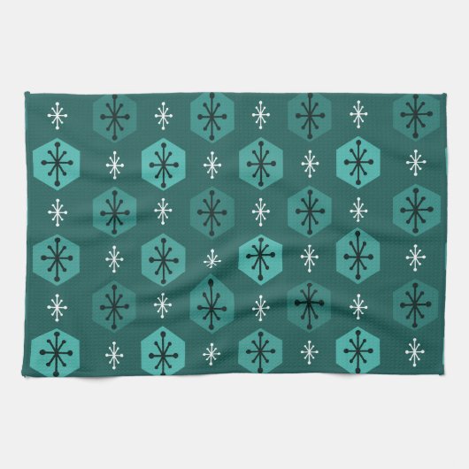 Retro kerstsnowflakes Blauwgroen Theedoek (Horizontaal)