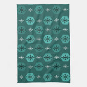 Retro kerstsnowflakes Blauwgroen Theedoek (Verticaal)