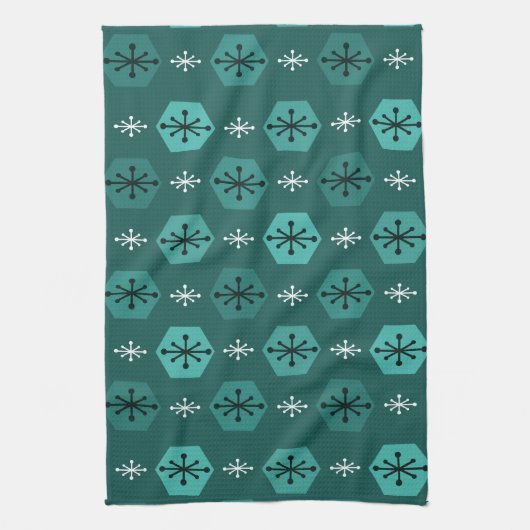 Retro kerstsnowflakes Blauwgroen Theedoek (Verticaal)